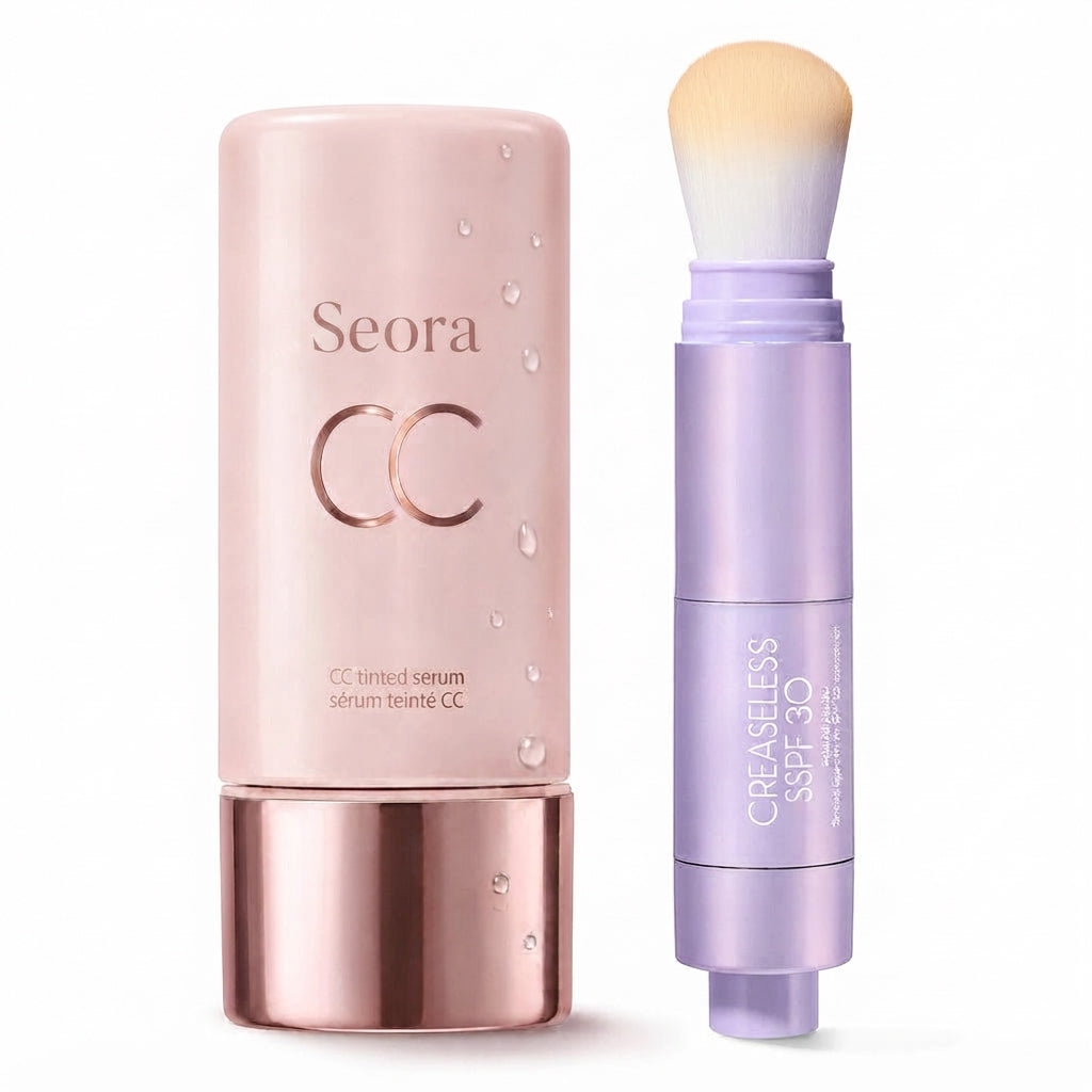 Summer skin essentials – CC color-correcting tinted serum + creaseless SPF 30 mineral powder sunscreen