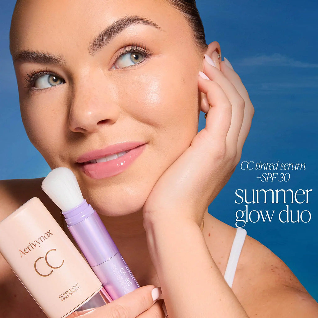 Summer skin essentials – CC color-correcting tinted serum + creaseless SPF 30 mineral powder sunscreen